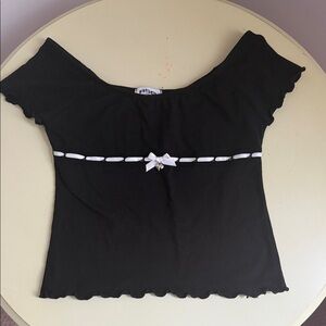 RSQ Black Crop Top with White Bow Accent
